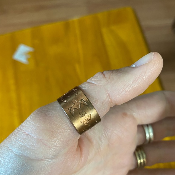Copper Native American Boho Arrow Tribal Design Adjustable Ring Thumb Ring - Picture 3 of 4